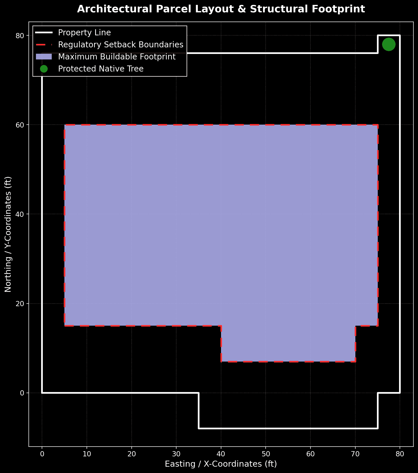 Parcel with setback boundaries